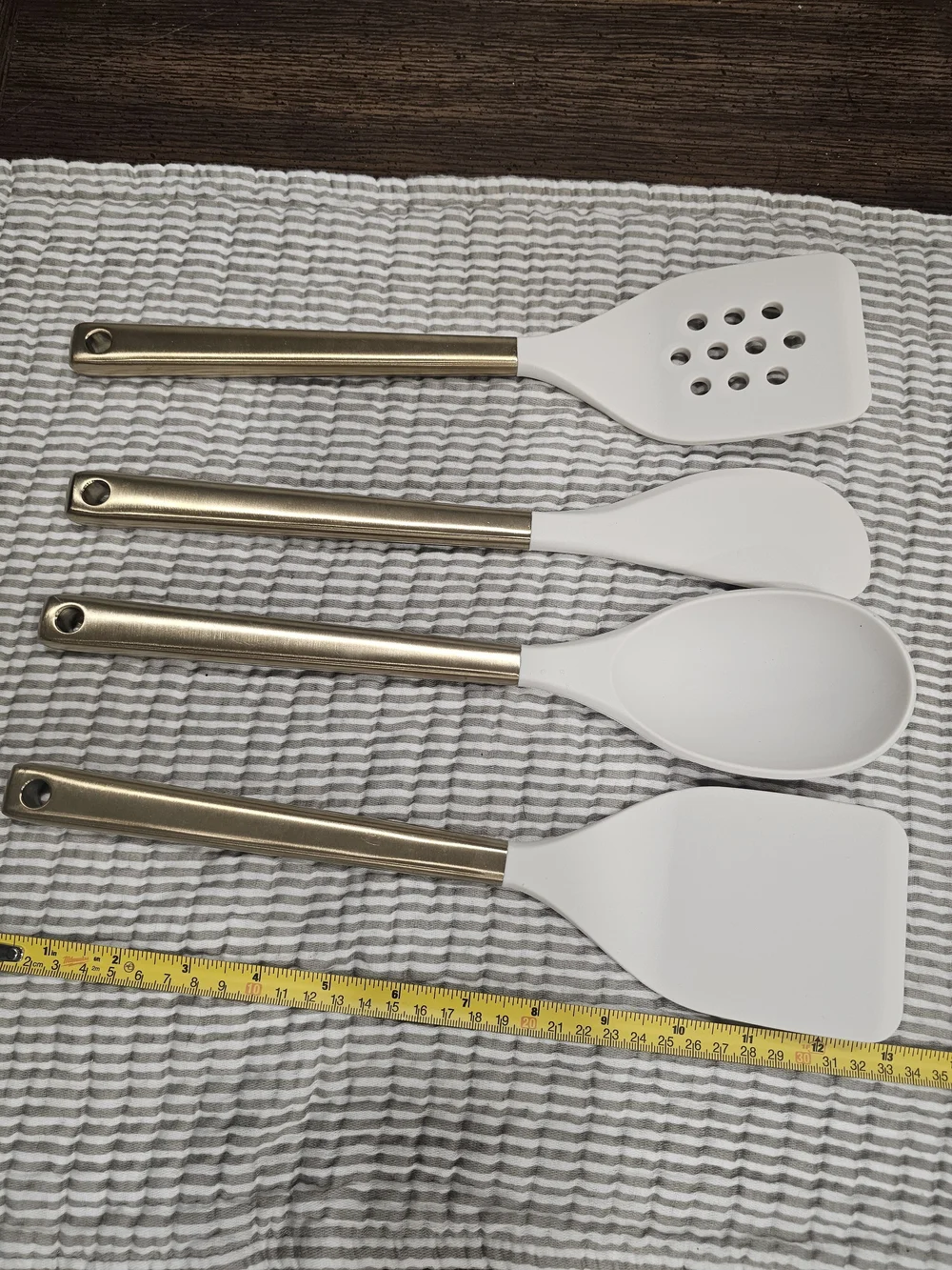 Figmint 4pc Silicone Utensil Set White/Gold Stainless Handles, Hanging Hole